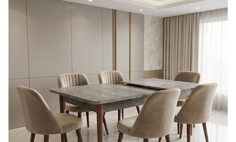 ترابيزة سفرة ماسه GOR مع 6 كراسي - kabbanifurniture
