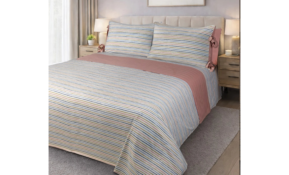 ملايه مطبوع مقلم دبل 4 قطع - kabbanifurniture