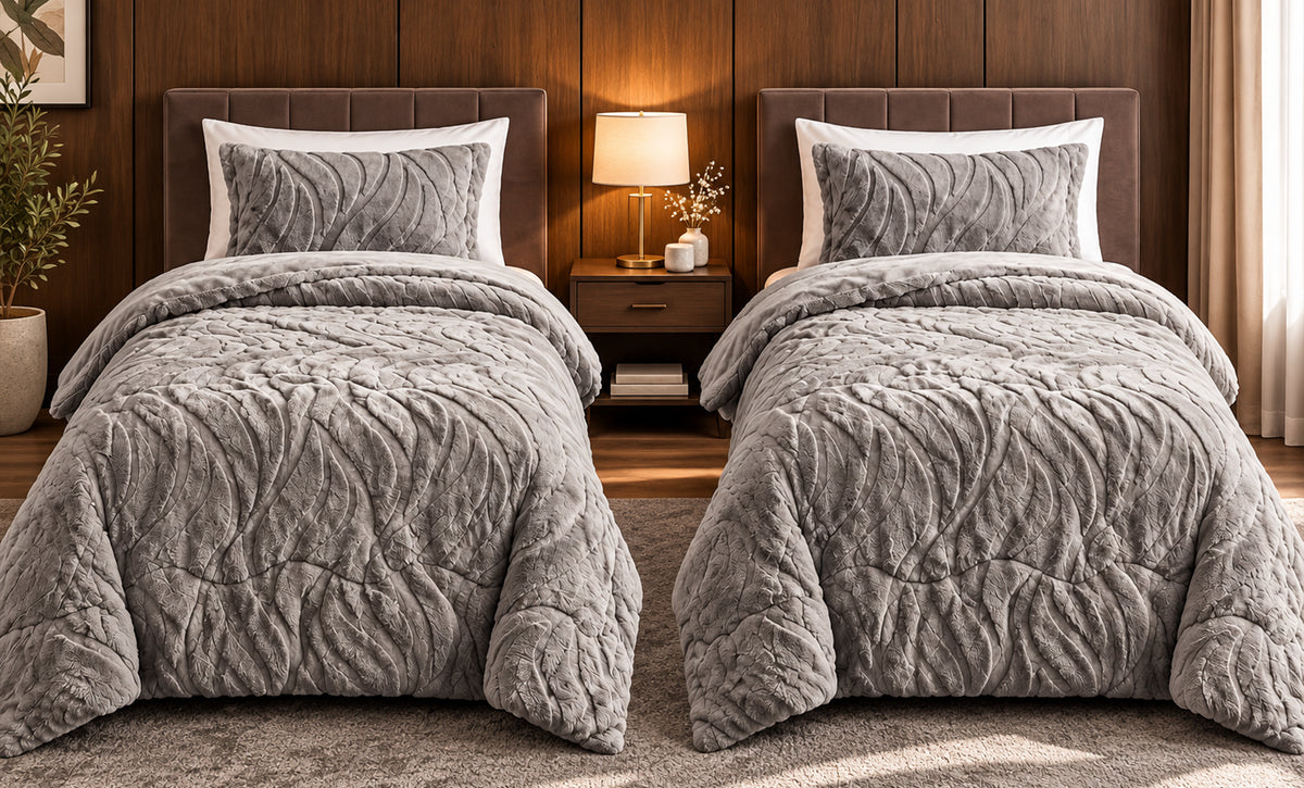 4-Piece 2413 Faux Fur Single Winter Comforter Set