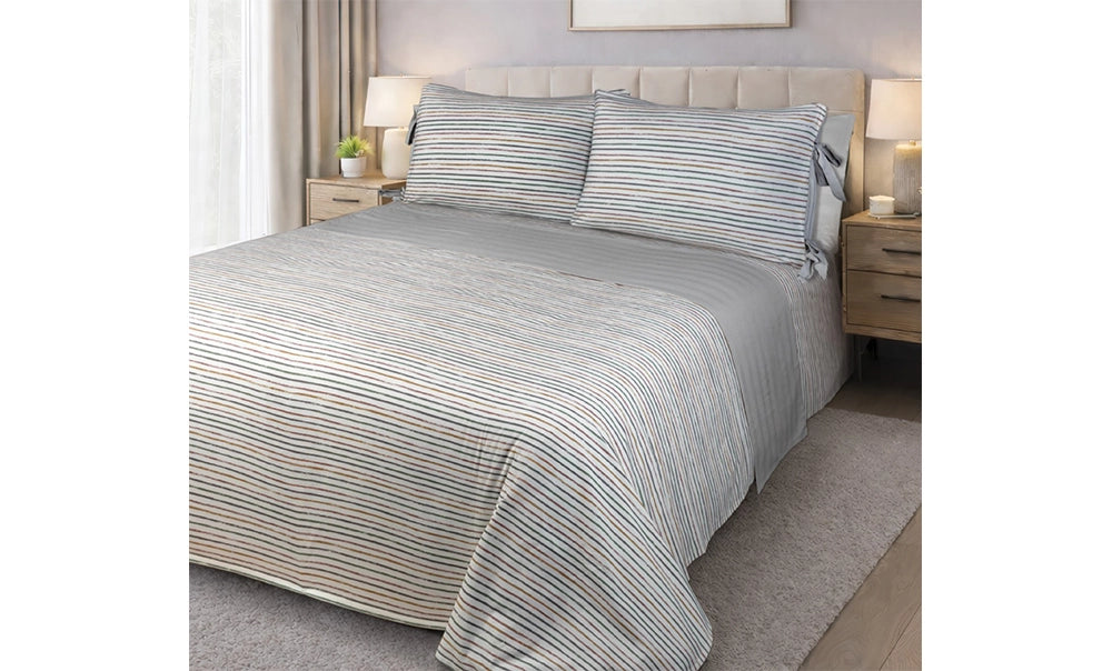 ملايه مطبوع مقلم دبل 4 قطع - kabbanifurniture