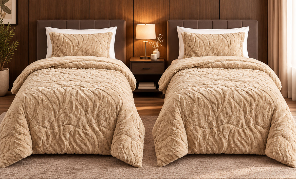 4-Piece 2413 Faux Fur Single Winter Comforter Set
