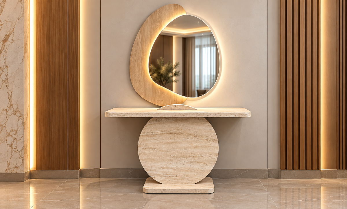 KO-810 Console Table with Mirror - Marble Beige 1