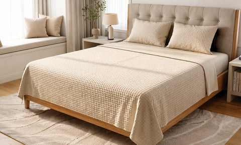 Embroidered leaves double bedsheet, 4 pieces