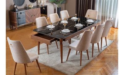 Black dining table with 8 chairs